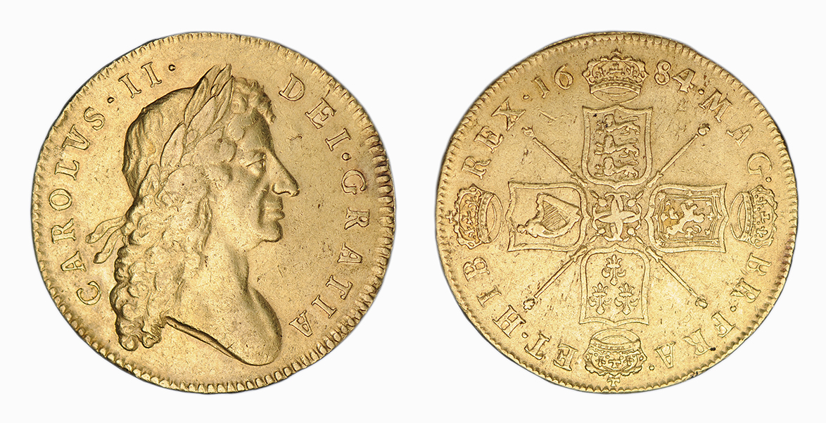 Charles II, Five Guineas, 1684 SEXTO