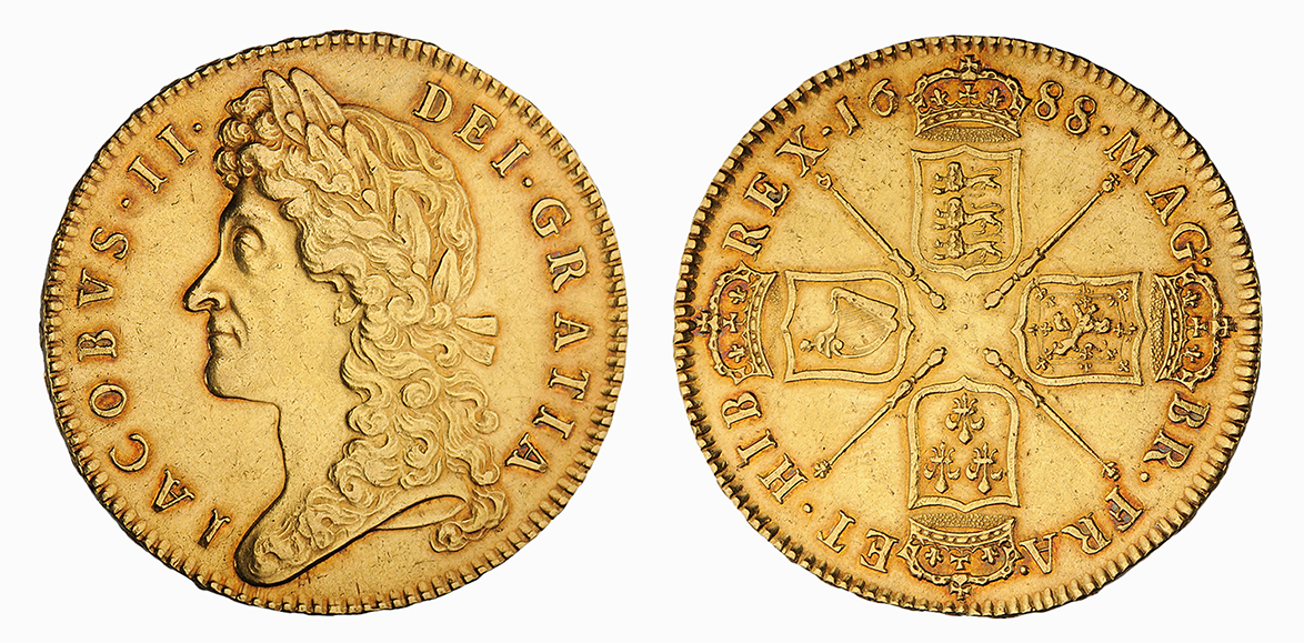James II, Five Guineas, 1688