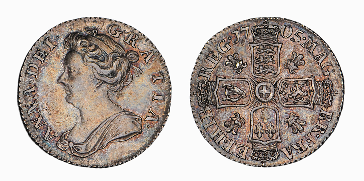 Anne, Before Union Sixpence, 1705