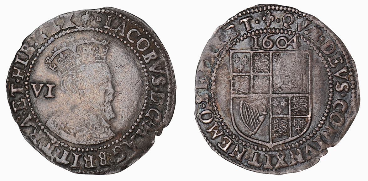 James I, Sixpence, 1604