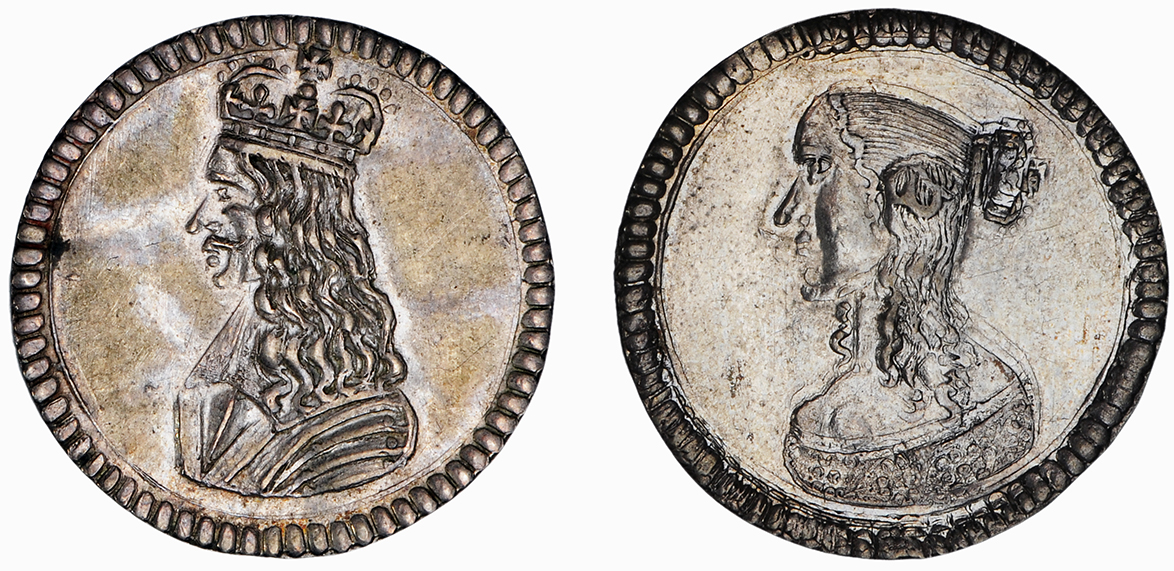 Charles II, Pair of Silver Repoussé Counters, 1662